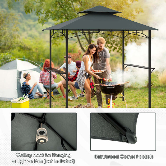 Costway 8’ X 5’ Grill Gazebo Avec 2 Etageres 7 Crochets Cadre En Metal Soft Top Gris