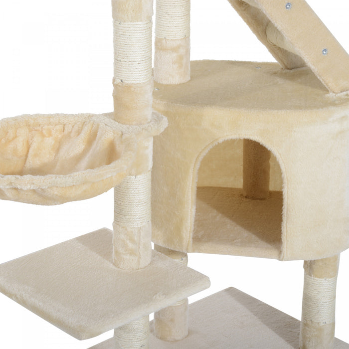 Pawhut 49 '' Arbre A Chat Tour Chaton Griffoir Griffoir Escalade Centre D'activite Maison De Jeu Meubles Pour Animaux De Compagnie Beige