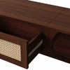 Rustic 67 Inch TV Cabinet with Rattan Sliding Doors and Drawers, Wood | Rustic Meuble TV 67 po avec Portes Coulissantes en Rotin et Tiroirs, Bois
