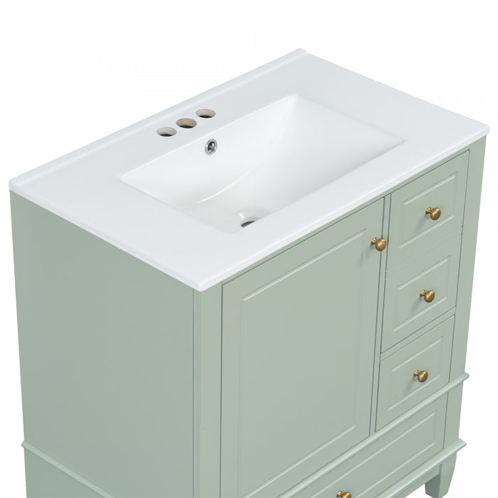 Emma Meuble-lavabo en bois massif de 30\" avec vasque en ceramique et porte a fermeture douce, Vert