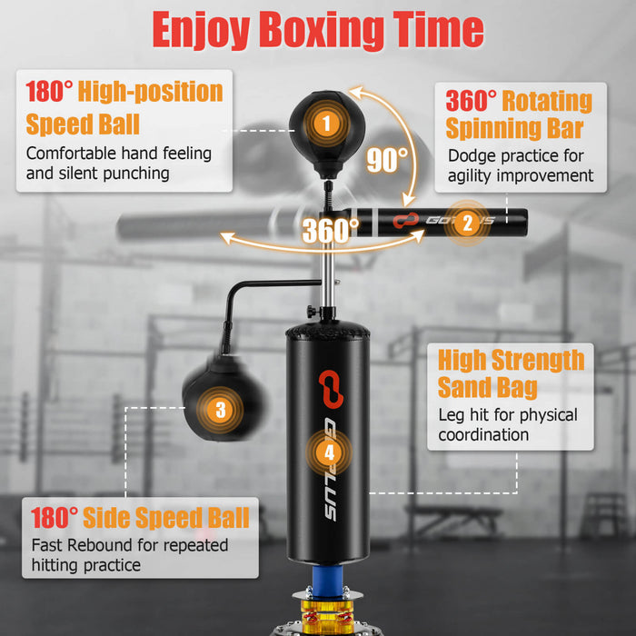 Goplus Boxe Vitesse Entraineur Independant Remplissable 360 ° Barre Tournante Hauteur Reglable