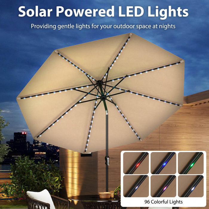 Parasol solaire Costway 10 FT avec 96 LED, inclinaison reglable a 35°, haut ventile, beige