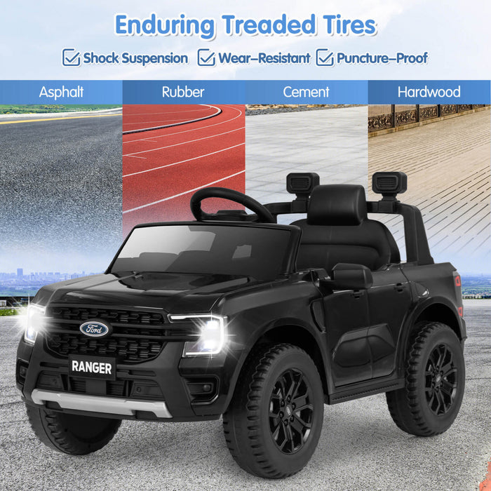 Costway 12v Ford Ranger Enfants Sous Licence Sur Voiture Avec Panier De Stockage A Telecommande Noir