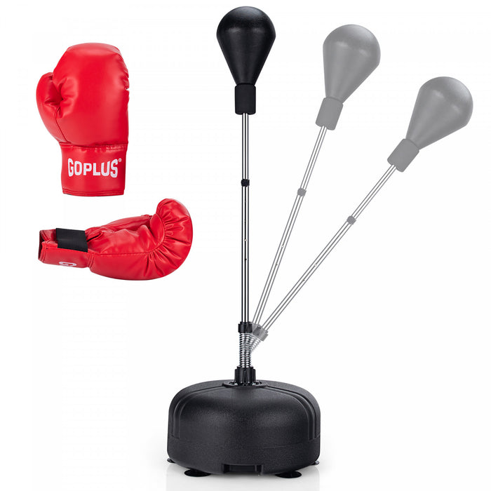 Punching-ball Avec Support, Poire De Vitesse Pour Adultes Et Enfants, Hauteur Reglable Sur 4 Niveaux, Ventouses Stables, Simili Cuir, Gants De Boxe Respirants, Facile A Transporter, Punching-ball Sport A Domicile