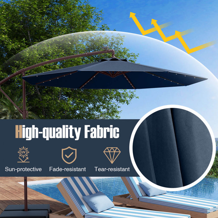 Costway Parasol suspendu deporte 10FT avec 32 LED, sac de sable, base croisee pour exterieur