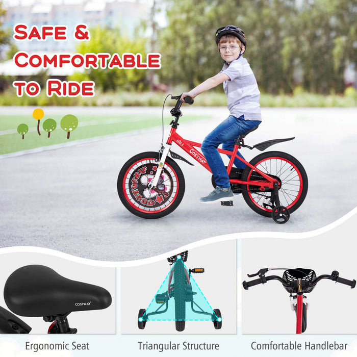 Costway 18\" Velo Pour Enfants Pour 4-8 Avec Guidon Reglable En Hauteur Et Frein A Main En Selle Rouge