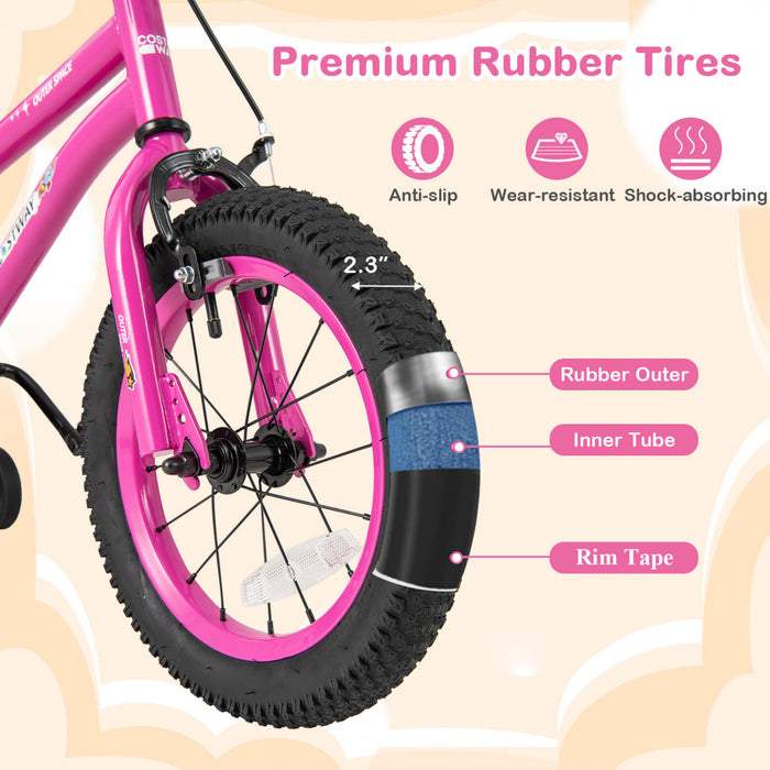 Velo Costway 18 Pouces Pour Enfants De 4 A 8 Ans Avec Selle Reglable Et Guidon Antiderapant Rose