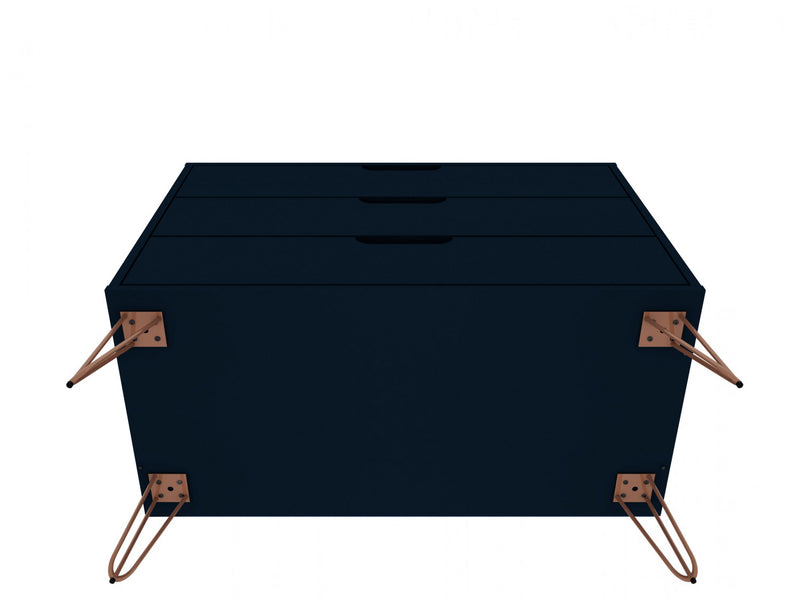 Commode Rockefeller Mid-Century Modern 89 cm en bleu minuit (3 tiroirs) – Lot de 2