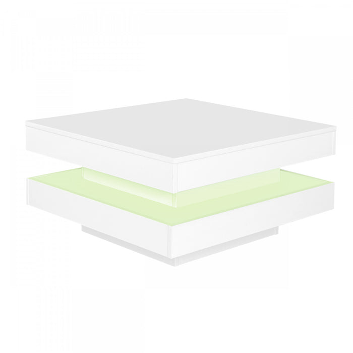 Ryan table basse pivotante – table basse avec eclairage LED et plateau rotatif a 360°, blanc
