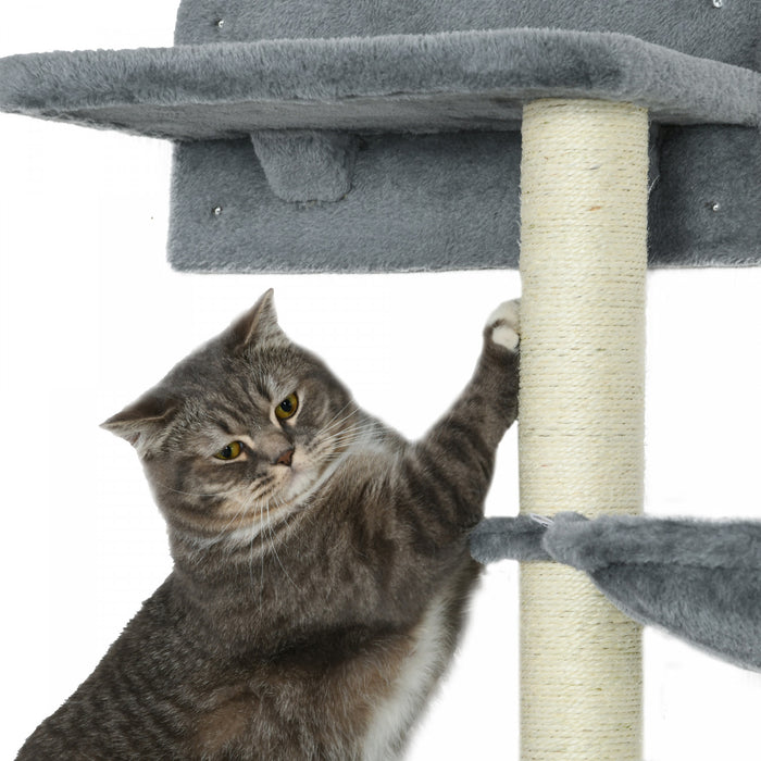 Pawhut Lot De 4 Etageres Murales Pour Chat Avec Griffoirs, Hamac, Marches, Plateformes, Mobilier Mural Pour Chat Pour Se Detendre, Dormir, Sauter, Grimpeur Mural Pour Chat D'interieur, Gris