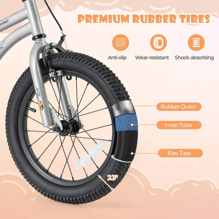 Velo Costway 16 Pouces Pour Enfants De 4 A 7 Ans Avec Selle Reglable Et Guidon Antiderapant Argent