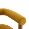 Crest Modern Upholstered Round Arm Accent Chair with Three-Leg Design, Mustard Yellow, Walnut | Crest Fauteuil d'Appoint Moderne a Accoudoirs Ronds et Pieds Triangulaires, Jaune Moutarde, Noyer