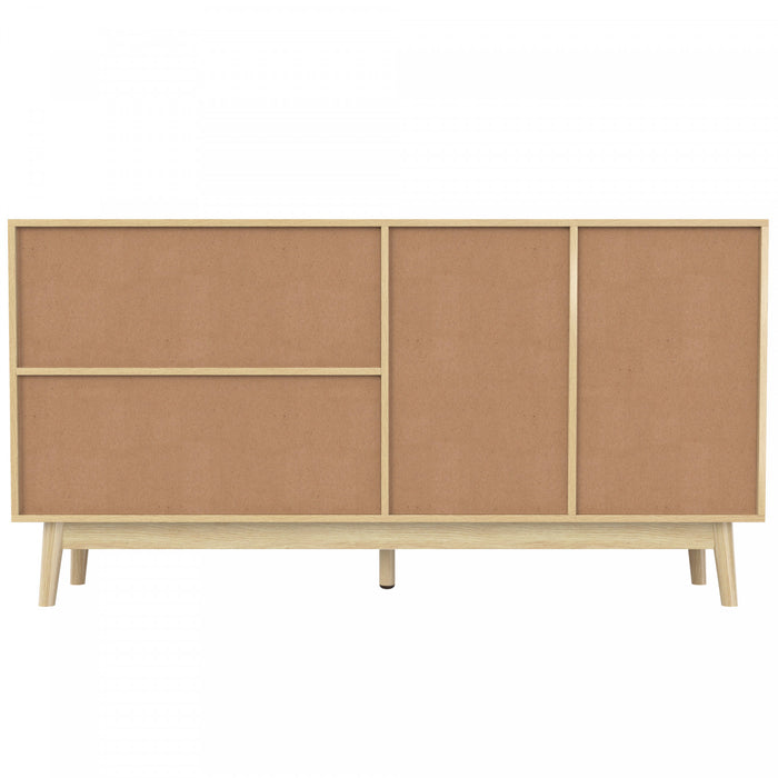 Oliver 61\" Buffet avec Portes Coulissantes en Rattan et Tiroirs, Naturel