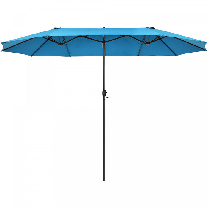 Costway Parasol double face 15FT a manivelle pour patio Jardin marche protection solaire Bleu