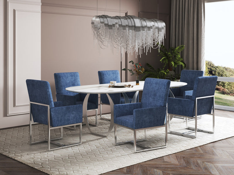 Chaise de salle a manger moderne en velours et metal Element bleu - Lot de 2