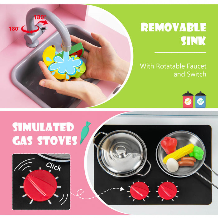 Costway Kids Kitchen Playset En Bois Pretendre Jouer Chef Jouet Avec Micro-ondes Et Accessoires Rose