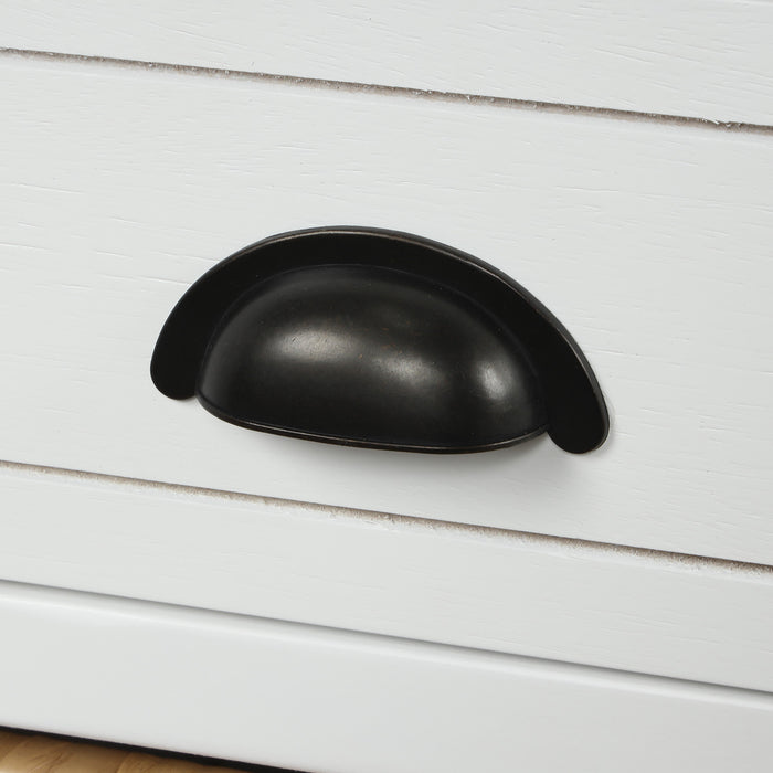 Banc De Rangement Harvey En Bois Massif Avec Tiroirs Et Paniers En Rotin, Blanc