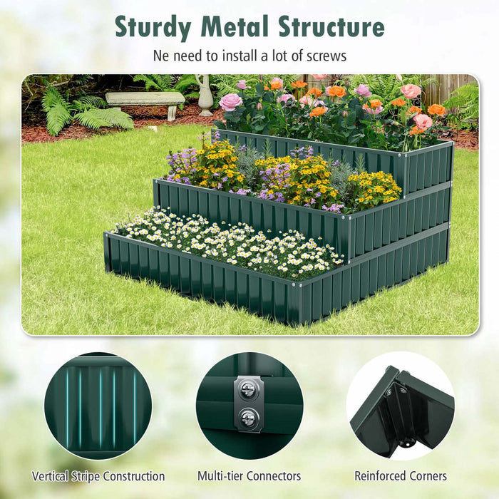 Lit De Jardin Eleve De 3 Niveaux De Costway 2 Pcs, Boite De Planteur Exterieure Elevee De Metal De 47 Po X 47 Po X 24 Po Vert