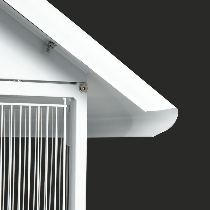 Pawhut Mangeoire Cage A Oiseaux En Metal Forge Avec Support Roulant Perchoirs Contenants Alimentaires Portes Roues 67\" H, Blanc