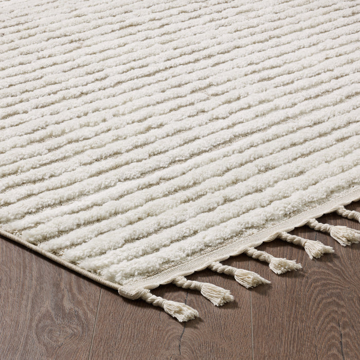 Carpette à poil long Quinto beige à motif de vagues - 2 pi 7 po x 8 pi 
