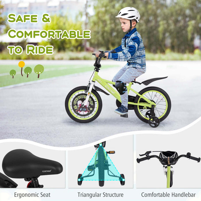 Costway 16\" Velo Pour Enfants Pour 4-7 Avec Guidon Reglable En Hauteur Et Frein A Main En Selle Vert