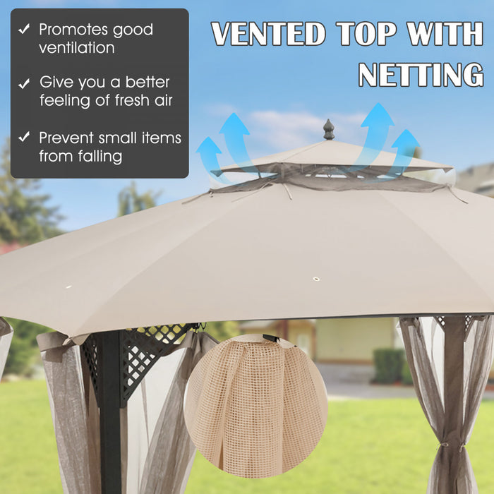 10’ X 12’ Patio Gazebo De Remplacement Couvercle Superieur A 2 Niveaux Canopy Cpai-84 Outdoor Beige