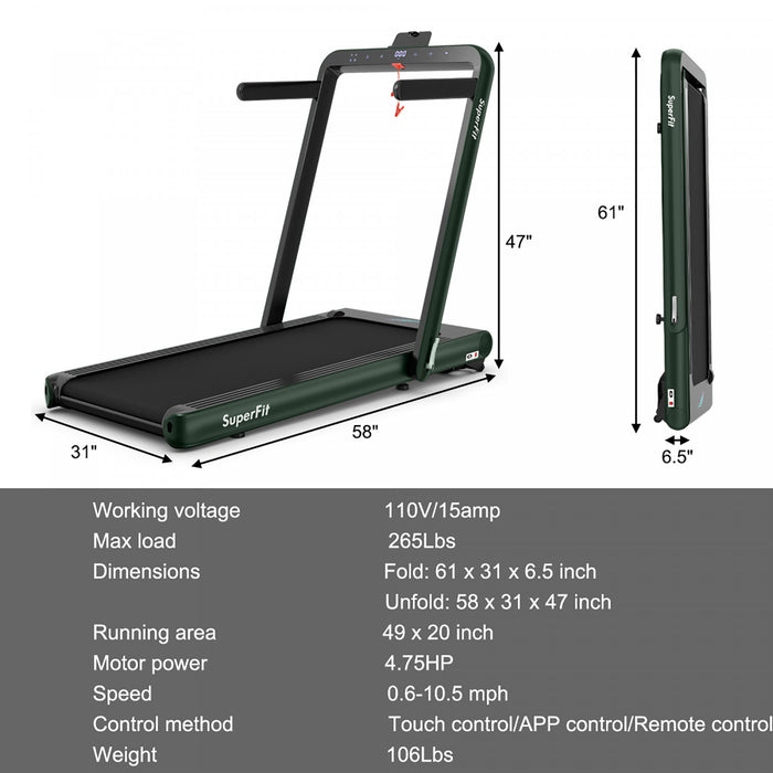 Tapis De Course Pliant 2 En 1 16km/h Superfit – Avec Bluetooth Et Controle Via App