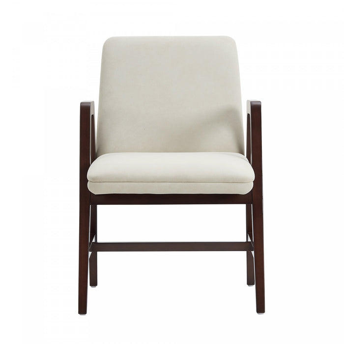 Fauteuil moderne en bois et velours Stella, coloris creme