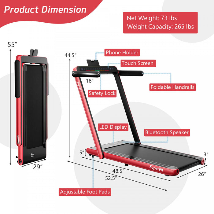 Tapis De Course Pliable 2 En 1superfit – Moteur 2,25 Cv – Double Ecran – Haut-parleur Bluetooth