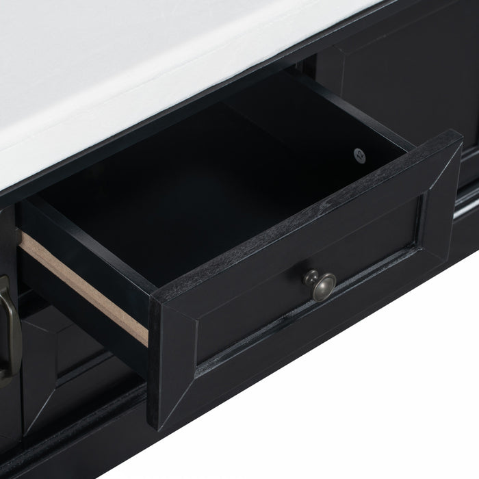 Banc De Rangement Boyce En Bois Massif Avec Meuble A Chaussures 4 Portes Et Coussin - Noir