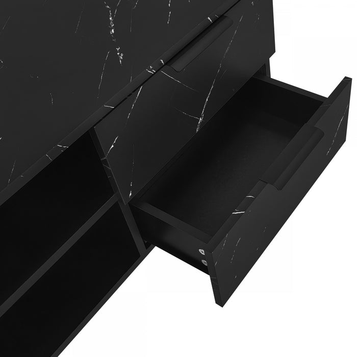Ethan 78.7\" Cabinet TV avec Eclairage LED Ajustable, Noir
