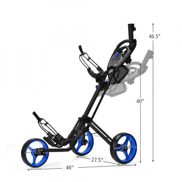 Goplus Pliant 3 Roues Golf Push Cart W/brake Scoreboard Poignee Reglable Bleu