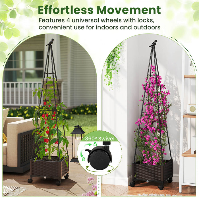 Costway 2 Pcs Lit De Jardin Eleve Avec Boite A Plantes Et Trellis Obelisque Planteur De Cage A Roues Verrouillables
