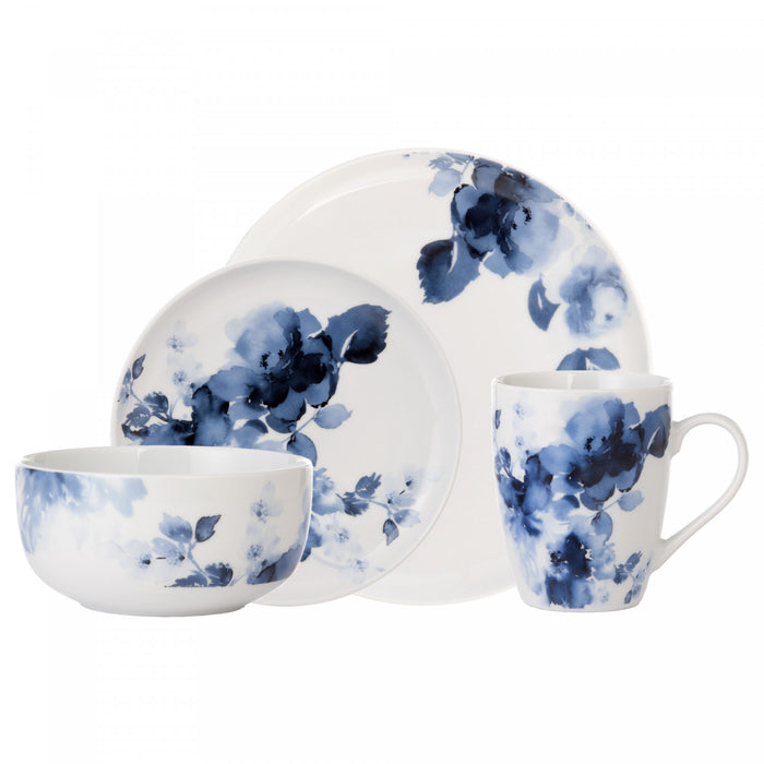 Ensemble de Vaisselle 16 Morceaux H2K Midnight Roses en Porcelaine