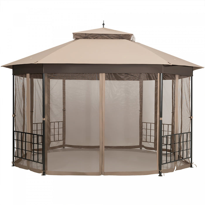 Marque Costway 304,8 Cm X 365,7 Cm Gazebo De Patio Octogonal Avec Double Auvent Et Parois Laterales En Filets