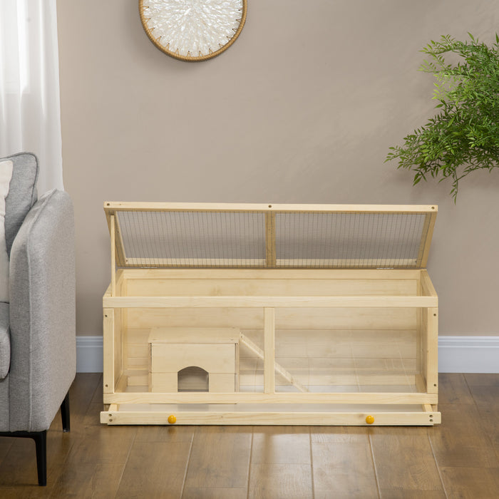 Pawhut Cage En Bois Pour Hamster, Kit Pour Petits Animaux, Maison De Jeu D'exercice Pour Hamsters Nains, Gerbilles, Chinchillas, Cochons D'inde, Lapins, Avec Plateau Coulissant, Dessus Ouvrable