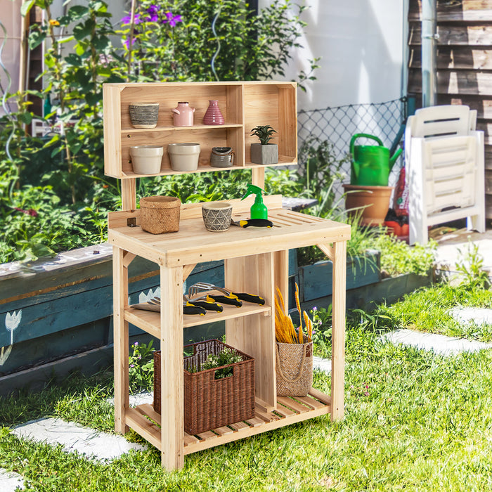 Costway Garden Potting Table Outdoor Potting Bench Station De Travail En Bois W / Etagere De Stockage