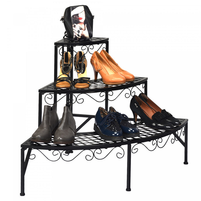 Presentoir Pour Plante 3 Niveaux, Etagere En Metal Pour Plantes, Grand Format, Presentoir Pour Exterieur Et Interieur, Pour Jardin/terrasse/balcon, Facile A Monter, Noir