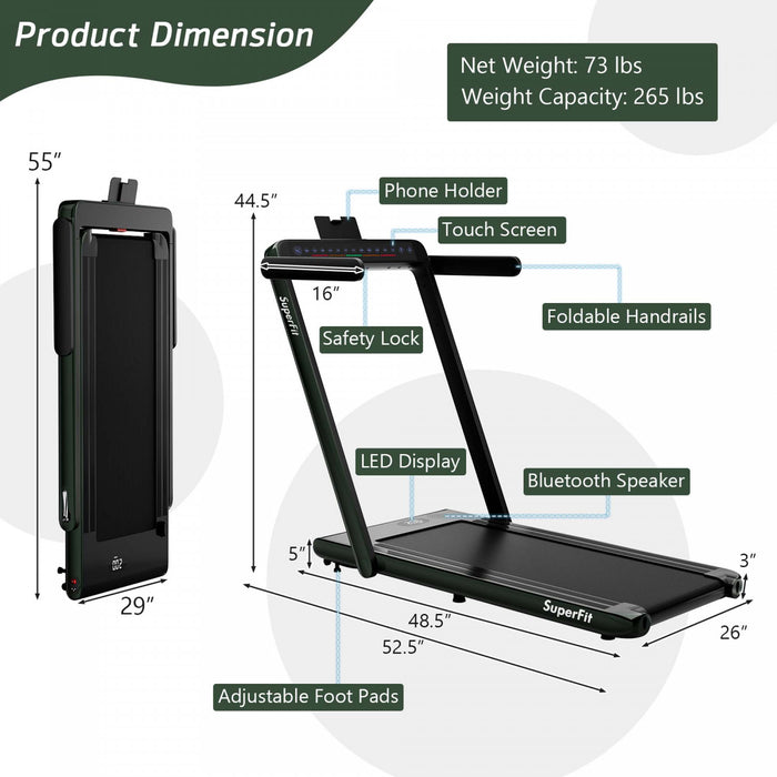 Tapis De Course Pliable 2 En 1superfit – Moteur 2,25 Cv – Double Ecran – Haut-parleur Bluetooth