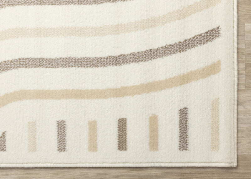 Carpette Forte crème, beige et brune à motif de lignes courbées - 7 pi 9 po x 10 pi 6 po