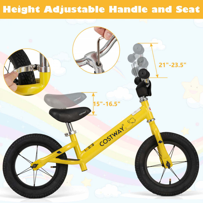 Bicycle D'equilibre Costway 12 Pouces Sans Pedale Bicycle D'entrainement Avec Pneus En Caoutchouc Gonflables Jaune