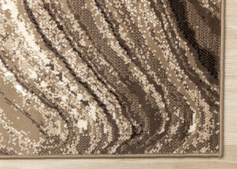 Carpette Forte brune et crème à motif de vagues apaisantes - 5 pi 3 po x 7 pi 5 po
