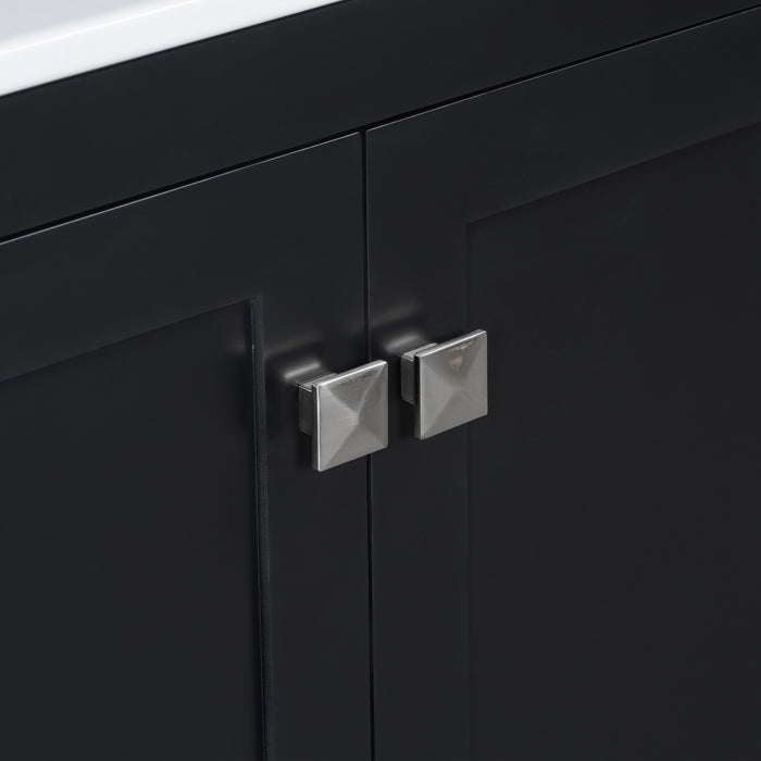 Madeline Meuble de salle de bain 60 pouces a double vasque en ceramique avec rangement intelligent, Noir