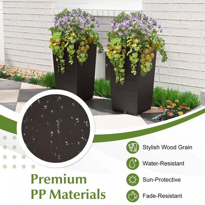 Costway 23\" Planter Haut Ensemble De 2 Pour Utilisation Interieure / Exterieure Grande Plante Auto-arrosante Pot Marron