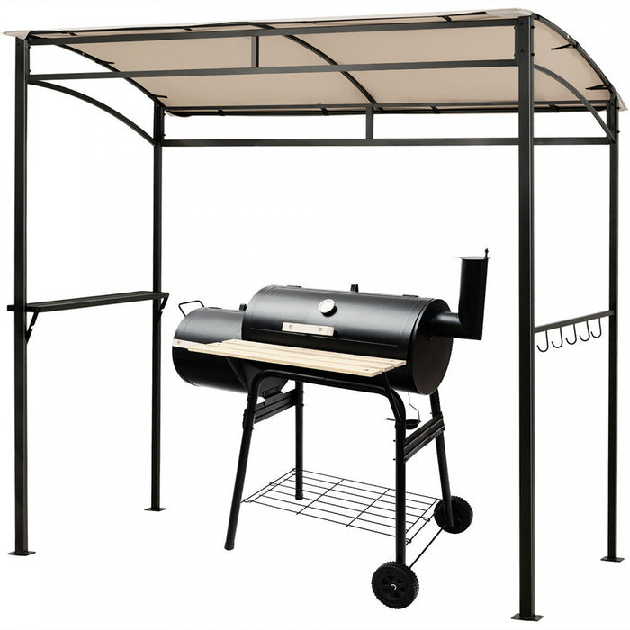 7’x4.5 ’ Grill Gazebo Patio Exterieur Jardin Bbq Auvent Abri Crochet De Rangement Beige