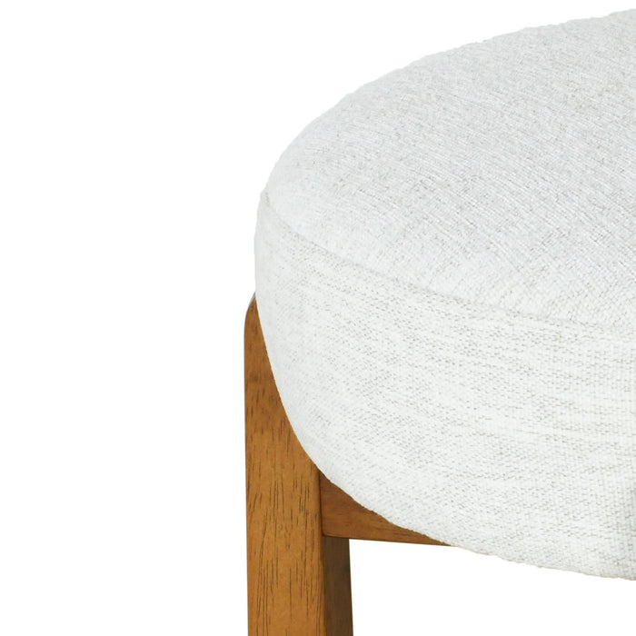 Elise – Lot de 2 tabourets de bar modernes a assise ronde en bois d’hevea avec dossier incurve de soutien et revetement en sherpa, couleur ivoire