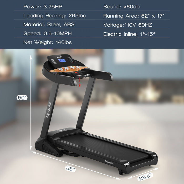 Tapis De Course Electrique Pliant De Marque Superfit De 3,8 Cv Avec Inclinaison Automatique 12 Programmes De Controle Grace A Une Application
