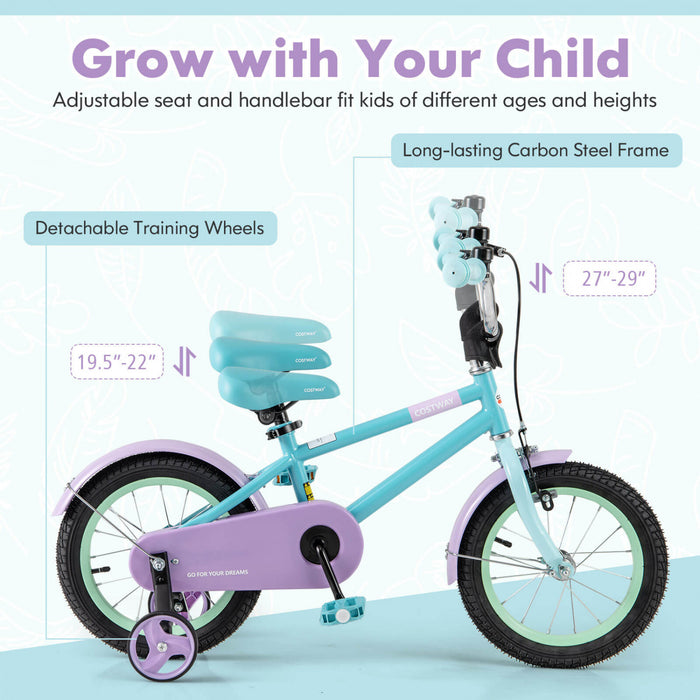 Costway 14\" Velo Pour Enfants Avec Guidon Reglable De Selle Roues D'entrainement Amovibles Frein A Main Bleu