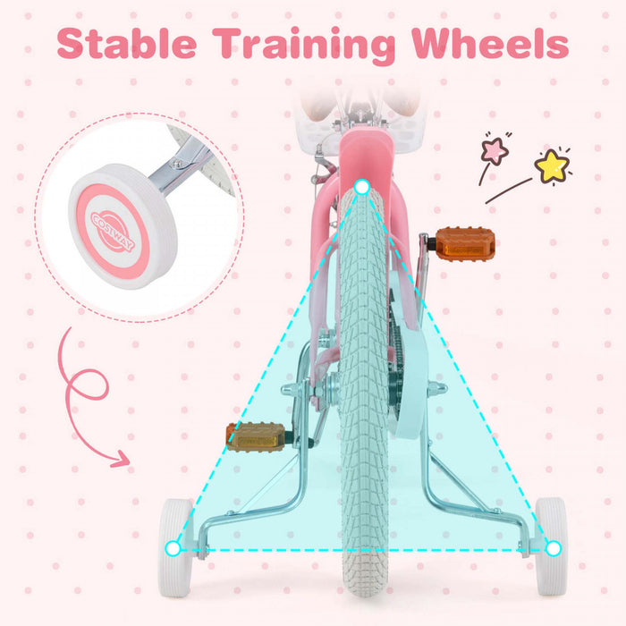 Costway 18\" Enfants Velo Tout-petit Velo Avec Roue De Formation Pour 4-8 Ans Fille Rouge