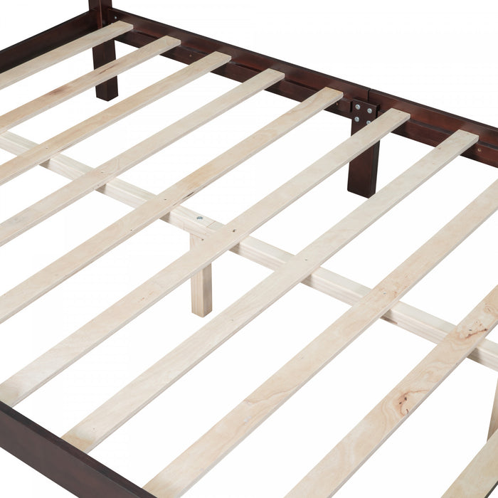 Jessie Lit plateforme style retro avec support a lattes en bois, Taille Queen, Noyer